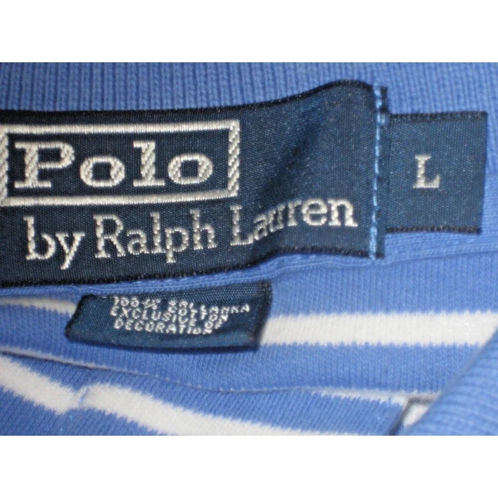 Mens Polo Ralph Lauren Blue Stripe SS Cotton Polo Golf Casual Shirt sz Lg